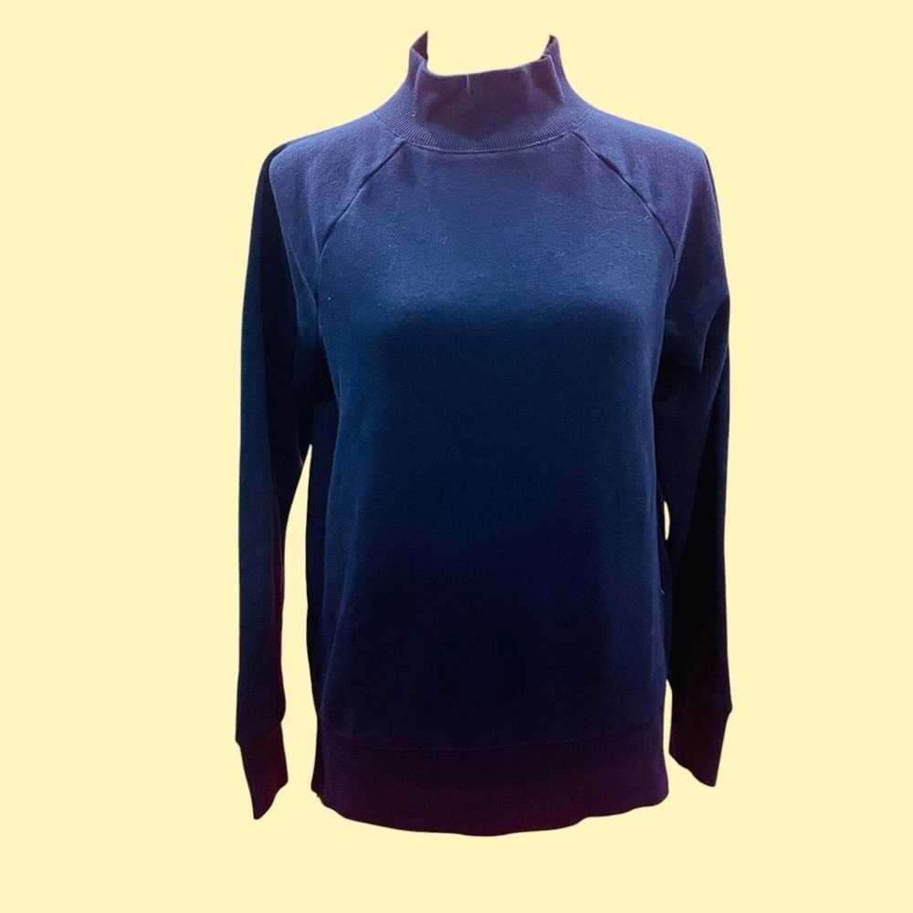 Gaiam Mock Neck Pullover Navy Long Sleeve Yoga Athleisure Sweatshirt Minimalist